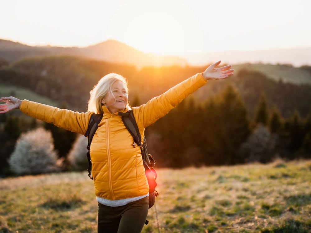 Woman hiking feeling good