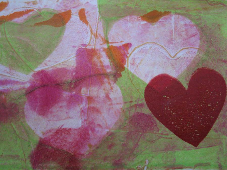 Abstract artwork featuring hearts