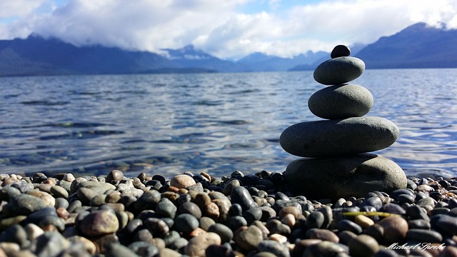 Stone sculpture with water behind Stone sculpture with water behind